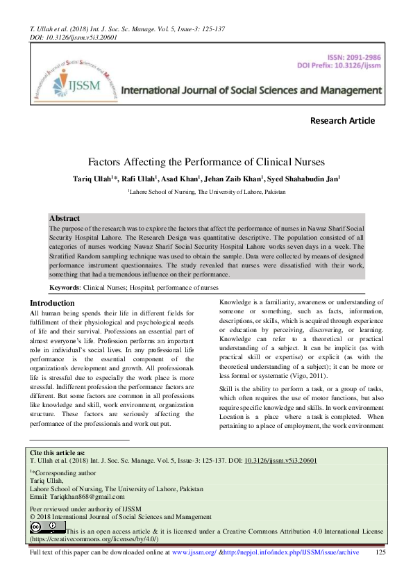 (PDF) Factors Affecting the Performance of Clinical Nurses