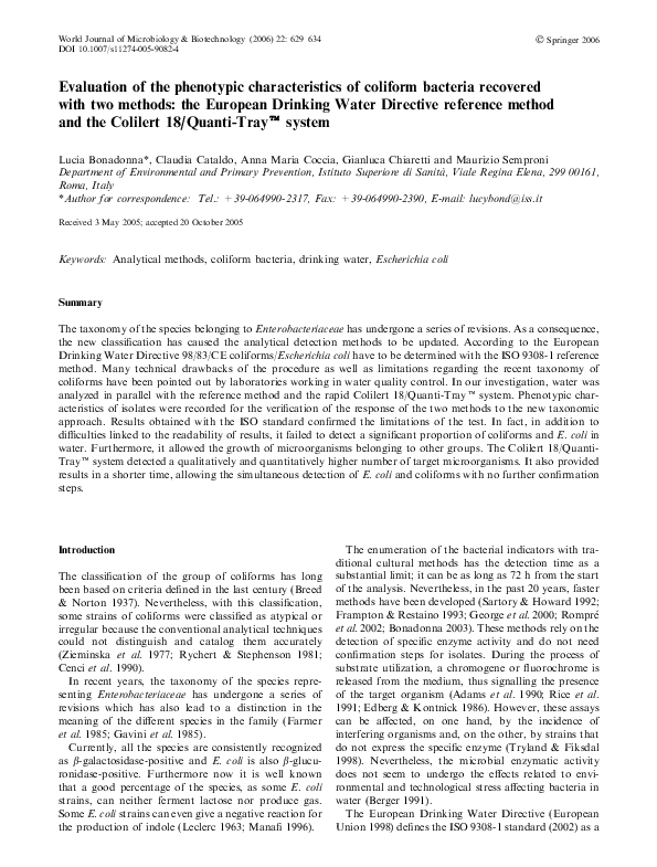 (PDF) Evaluation of the phenotypic characteristics of coliform bacteria ...