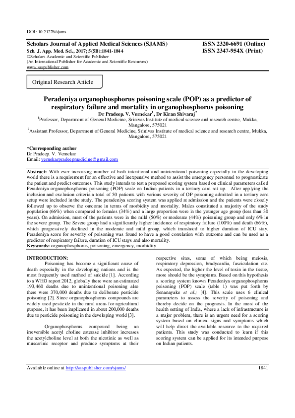 (PDF) Peradeniya organophosphorus poisoning scale ( POP ) as a ...
