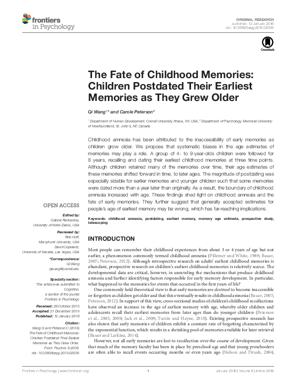 (PDF) The Fate of Childhood Memories: Children Postdated Their Earliest ...