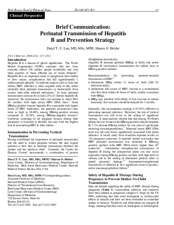(PDF) Brief Communication: Perinatal Transmission of Hepatitis B and ...