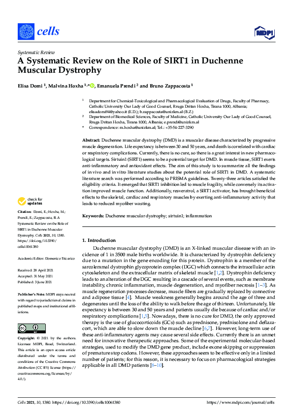 (PDF) A Systematic Review on the Role of SIRT1 in Duchenne Muscular ...