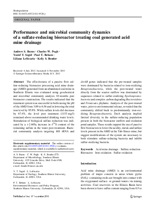 (PDF) Performance and microbial community dynamics of a sulfate ...