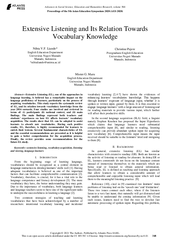 (PDF) Extensive Listening and Its Relation Towards Vocabulary Knowledge