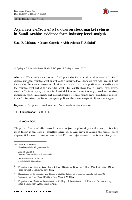 (PDF) Asymmetric effects of oil shocks on stock market returns in Saudi ...