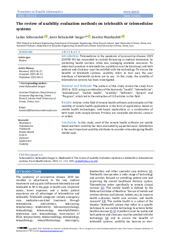 (PDF) The review of usability evaluation methods on telehealth or ...