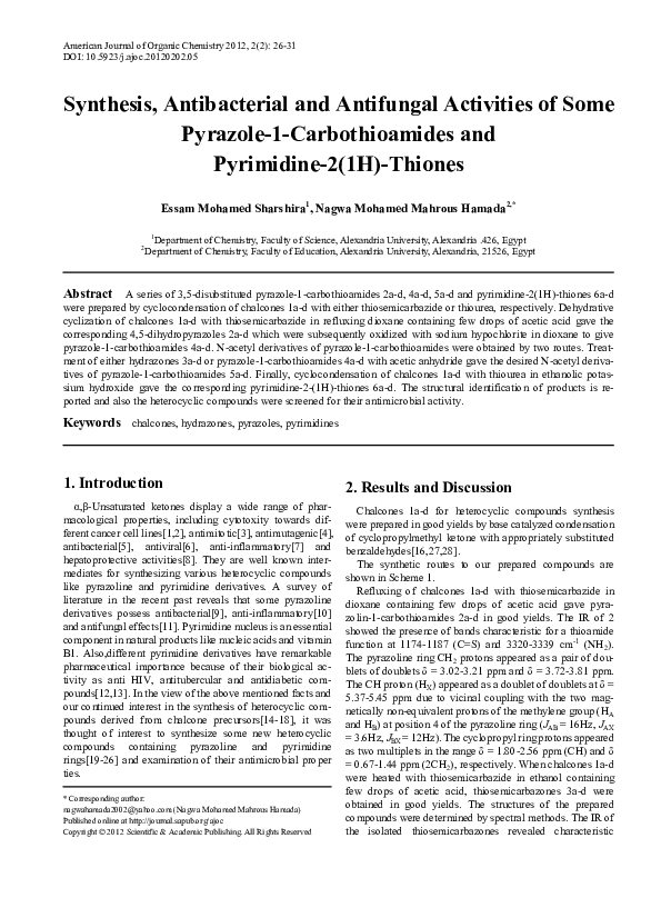 (PDF) Synthesis, Antibacterial and Antifungal Activities of Some ...