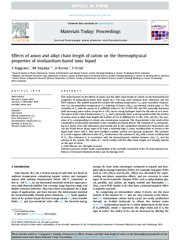 (PDF) Effects of anion and alkyl chain length of cation on the ...