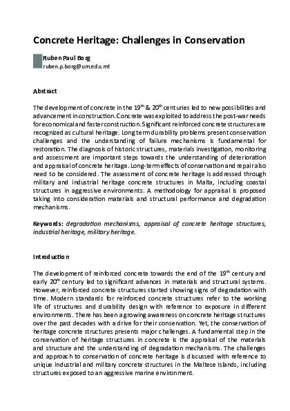 (PDF) Concrete Heritage Challenges in Conservation