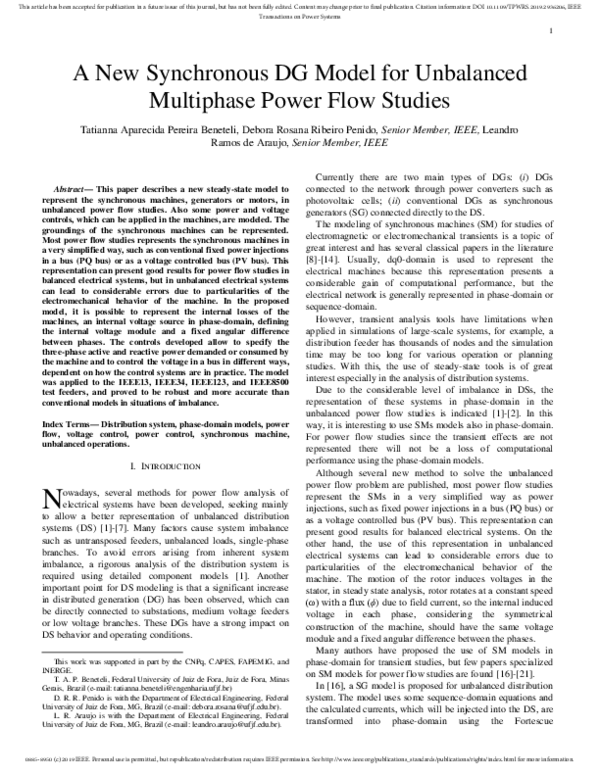(PDF) A New Synchronous DG Model for Unbalanced Multiphase Power Flow ...