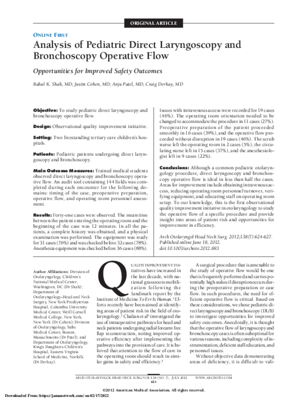 (PDF) Analysis of Pediatric Direct Laryngoscopy and Bronchoscopy