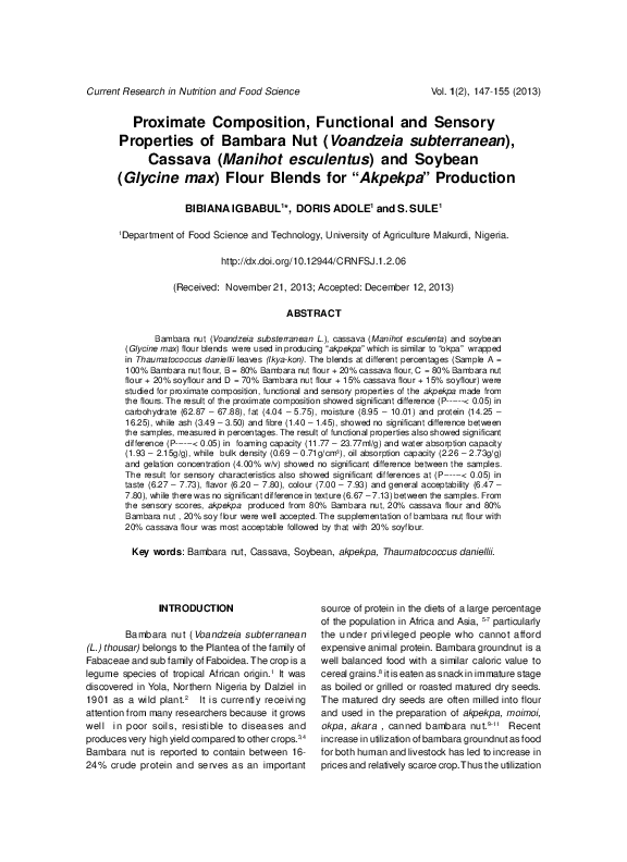 (PDF) Proximate Composition, Functional and Sensory Properties of ...