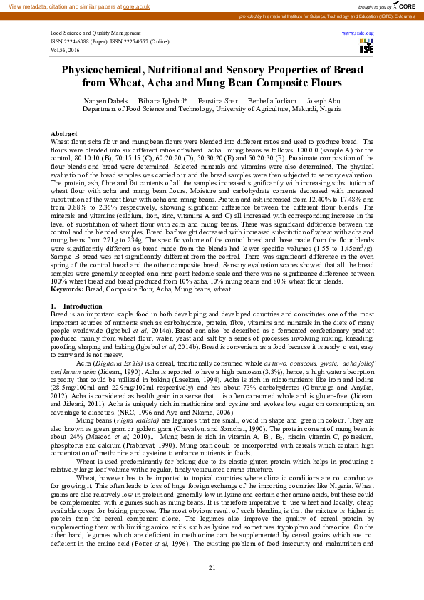 (PDF) Physicochemical, Nutritional and Sensory Properties of Bread from ...