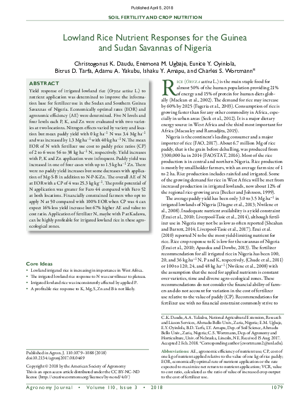 (PDF) Lowland Rice Nutrient Responses for the Guinea and Sudan Savannas ...