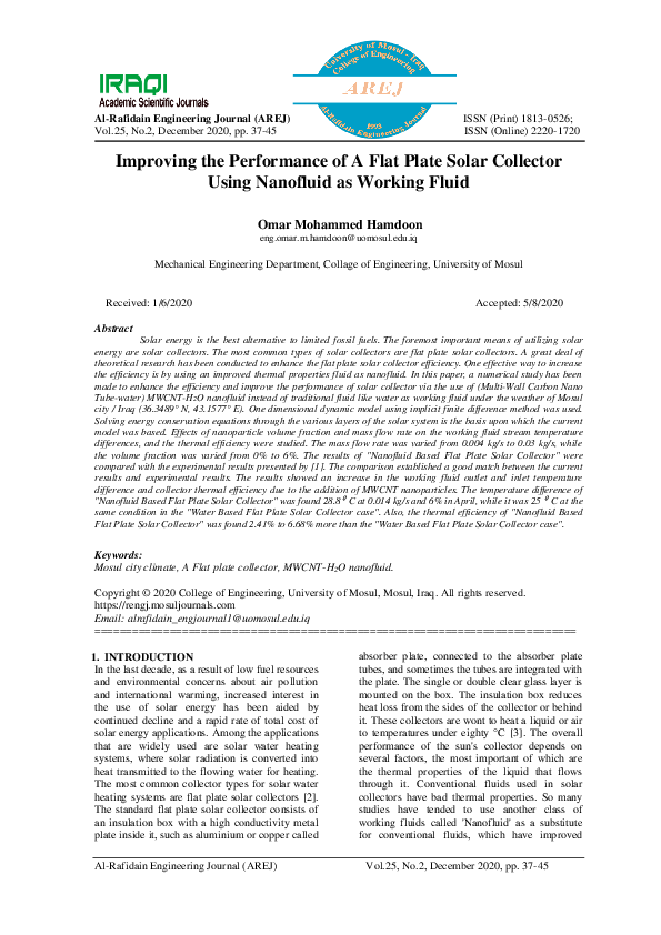 (PDF) Improving the Performance of A Flat Plate Solar Collector Using ...