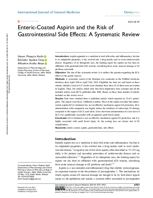 (PDF) EntericCoated Aspirin and the Risk of Gastrointestinal Side