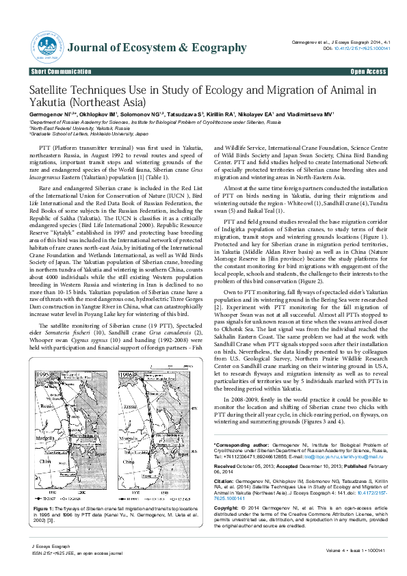 (PDF) Satellite Techniques Use in Study of Ecology and Migration of ...