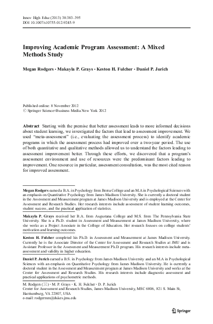 (PDF) Improving Academic Program Assessment: A Mixed Methods Study