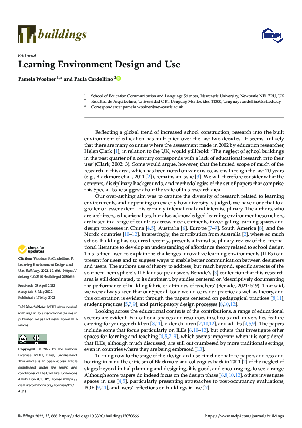 (PDF) Learning Environment Design and Use
