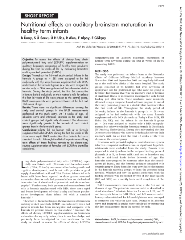 (PDF) Nutritional effects on auditory brainstem maturation in healthy ...