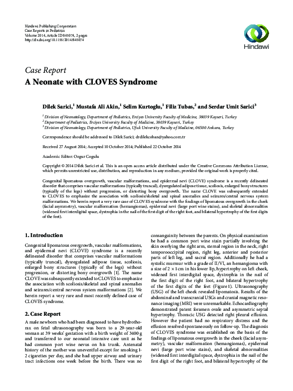 (PDF) A Neonate with CLOVES Syndrome S. Sarici Academia.edu