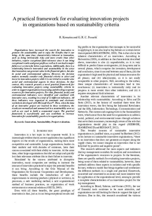 (PDF) A practical framework for evaluating innovation projects