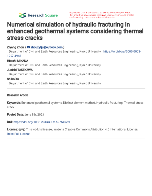 (PDF) Numerical simulation of hydraulic fracturing in enhanced ...