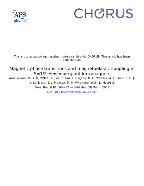 (PDF) Magnetic phase transitions and magnetoelastic coupling in S=12 ...