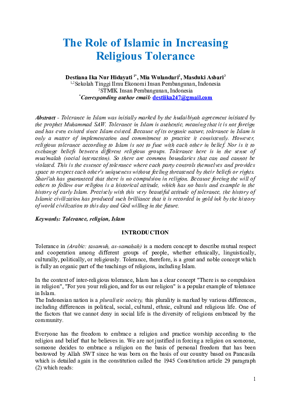 (DOC) The Role of Islamic in Increasing Religious Tolerance