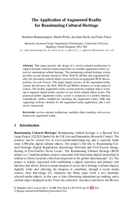(PDF) The Application of Augmented Reality for Reanimating Cultural ...