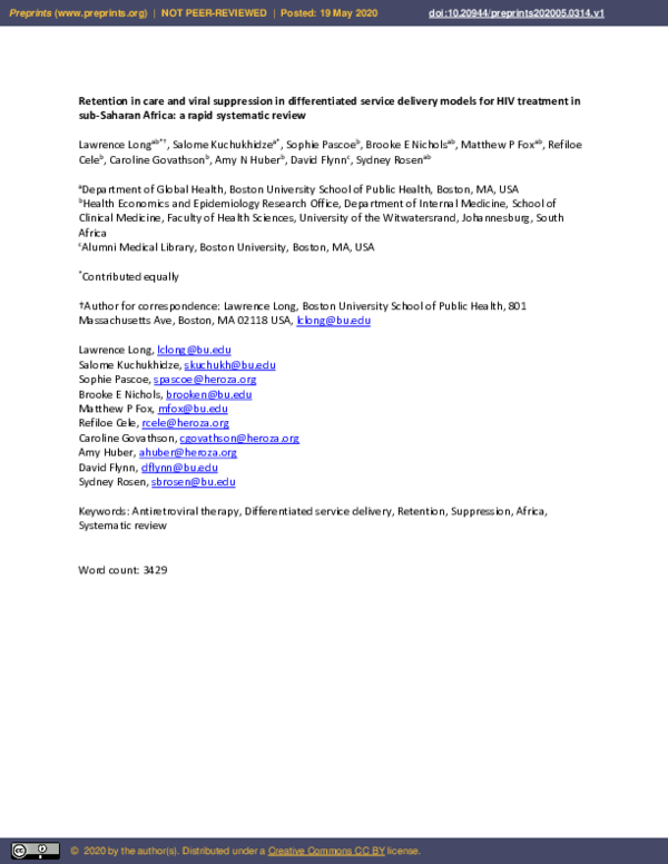 (PDF) Retention in Care and Viral Suppression in Differentiated Service ...