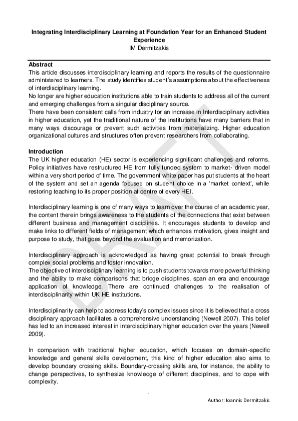(PDF) Integrating Interdisciplinary Learning at Foundation Year for an ...
