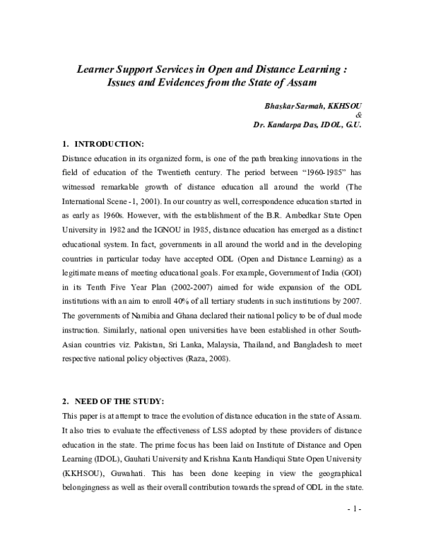(PDF) Learner Support Services in Open and Distance Learning: Issues ...