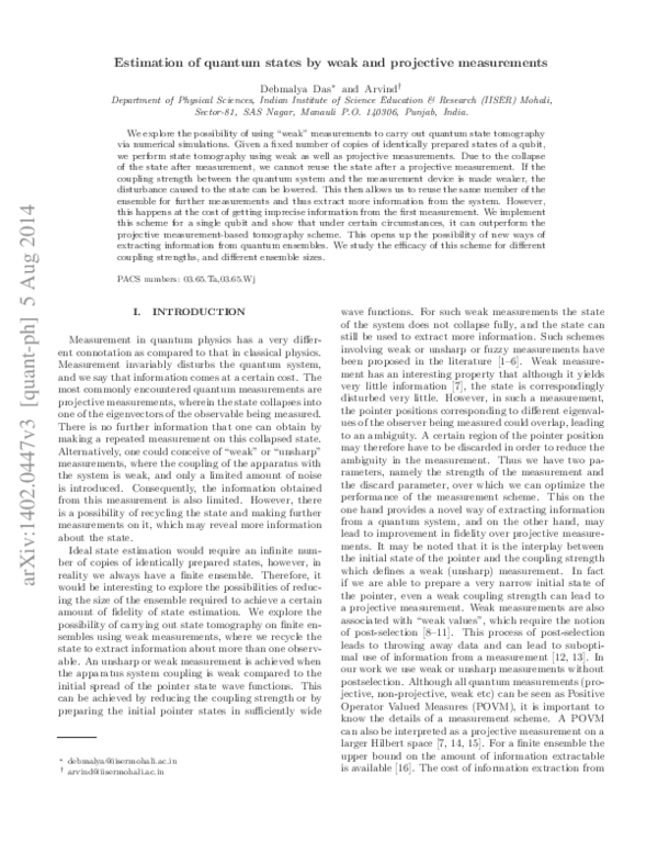(PDF) Estimation of quantum states by weak and projective measurements