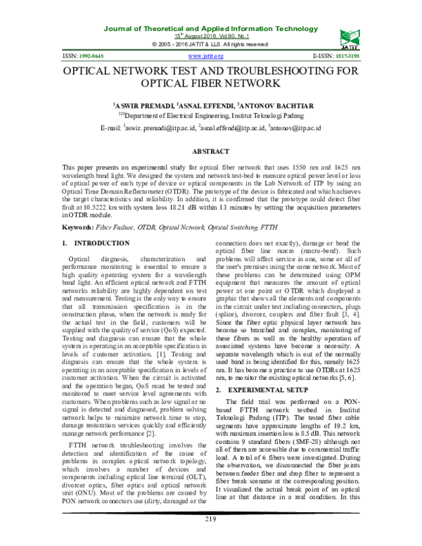 (PDF) Optical Network Test and Troubleshooting for Optical Fiber Network