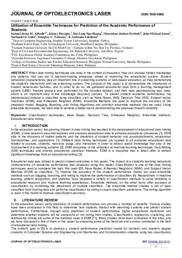 (PDF) JOURNAL OF OPTOELECTRONICS LASER OLUWADARE OYEBODE Academia.edu