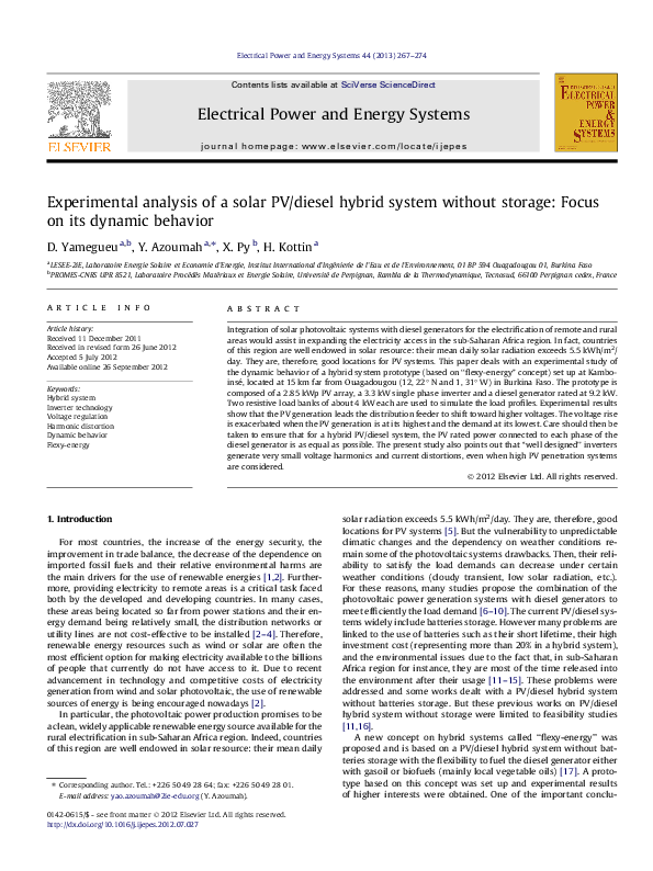 (PDF) Experimental analysis of a solar PV/diesel hybrid system without ...