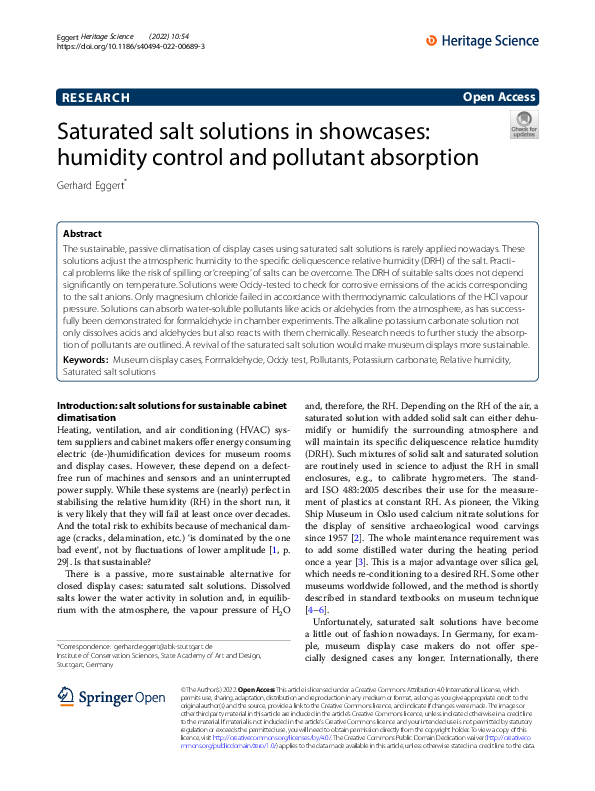 (PDF) Saturated salt solutions in showcases: humidity control and ...