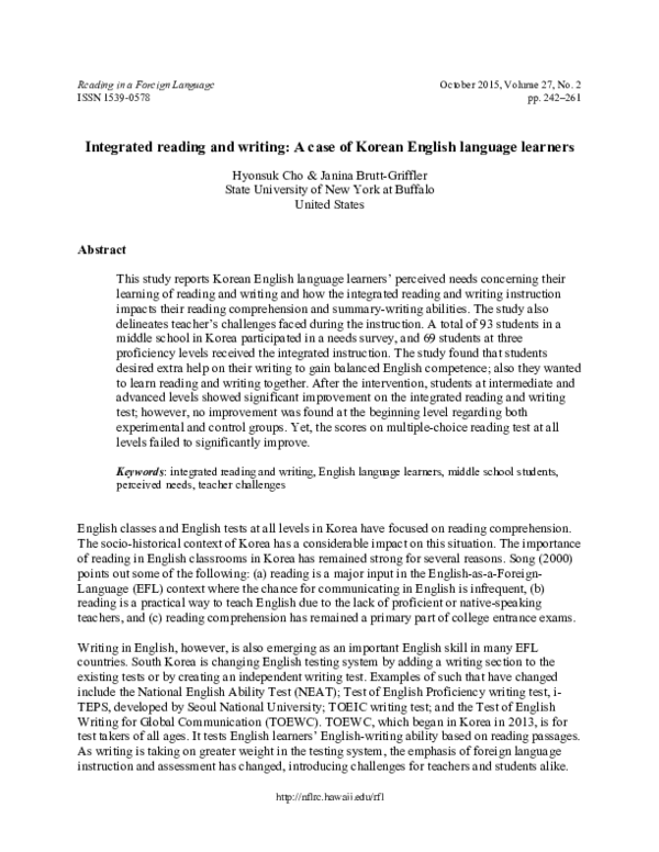 (PDF) Integrated Reading and Writing a Case of Korean English Language ...
