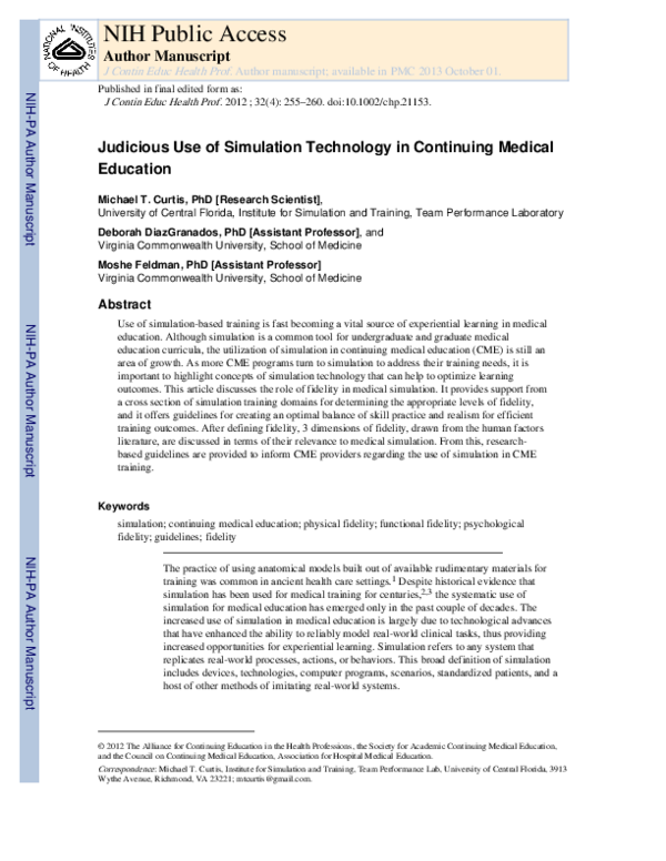(PDF) Judicious Use of Simulation Technology in Continuing Medical ...