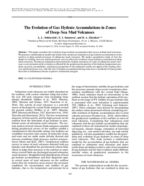 (PDF) The Evolution of Gas Hydrate Accumulations in Zones of Deep-Sea ...