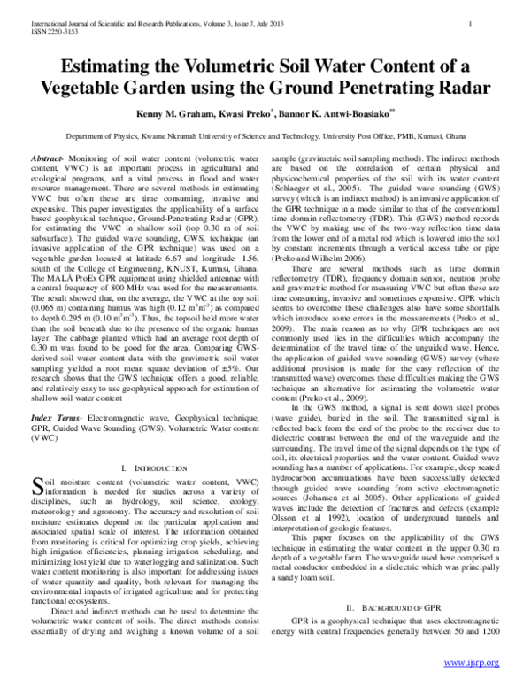 (PDF) Estimating the Volumetric Soil Water Content of a Vegetable ...