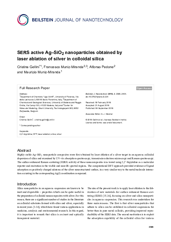 (PDF) SERS active Ag–SiO2 nanoparticles obtained by laser ablation of ...