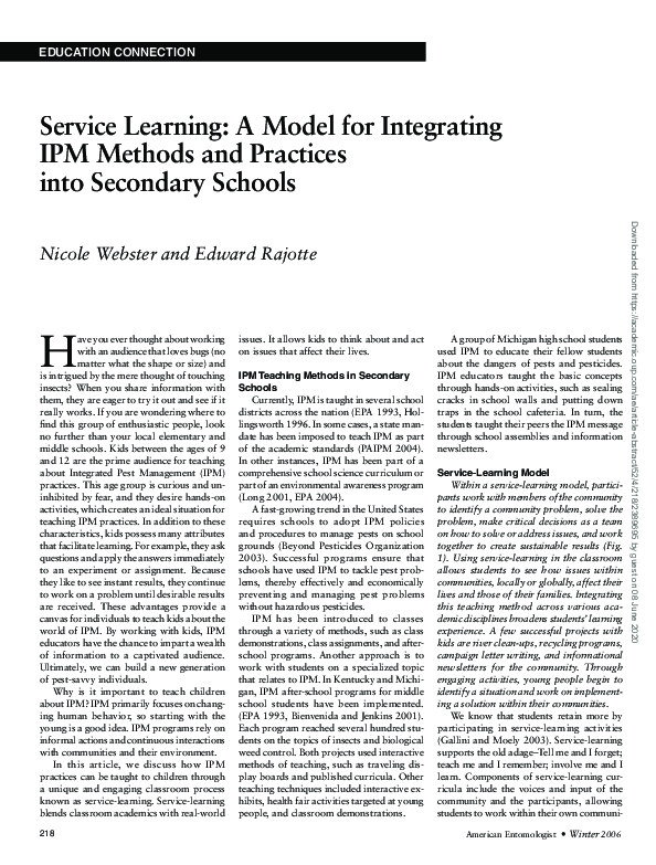 (PDF) Service Learning: A Model for Integrating IPM Methods and ...