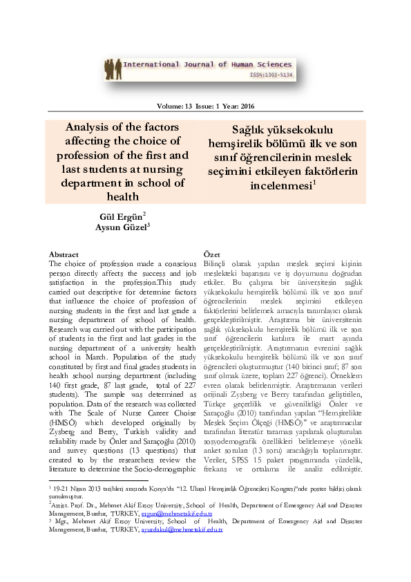 (PDF) Analysis of the factors affecting the choice of profession of the ...