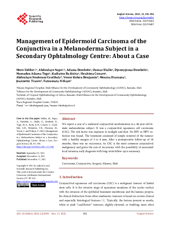 (PDF) Management of Epidermoid Carcinoma of the Conjunctiva in a ...