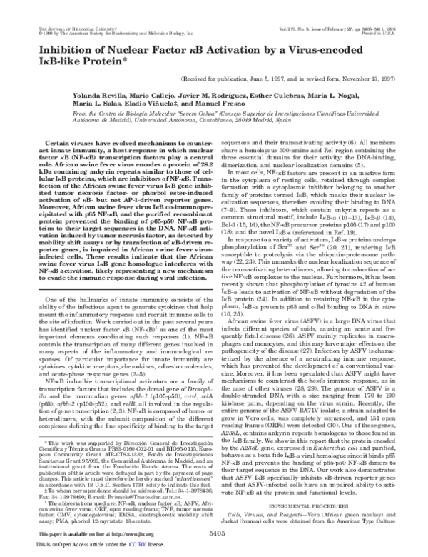 (PDF) Inhibition of Nuclear Factor kappa B Activation by a Virus ...