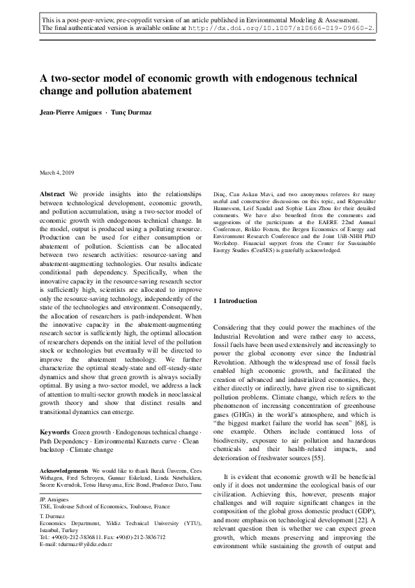 (PDF) A Two-Sector Model of Economic Growth with Endogenous Technical ...
