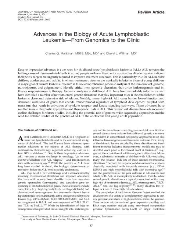 (PDF) Advances in the Biology of Acute Lymphoblastic Leukemia-From ...