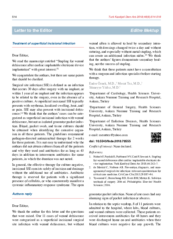 (PDF) Treatment of superficial incisional infection